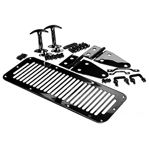 Rampage Complete Hood Kit | Includes: Hood Stops, Hinges, Vent, Footman Loop & Windshield Tie Downs, Black | 7699 | Fits 1978 - 1995 Jeep CJ & Wrangler YJ