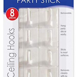 Beistle 8 Piece White Plastic Ceiling Hooks With Removable Adhesive For Hanging Party Decorations, Easy To Use, 1" x 1"