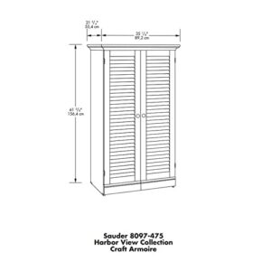 Sauder Harbor View Craft and Sewing Armoire with Table, Antiqued White finish