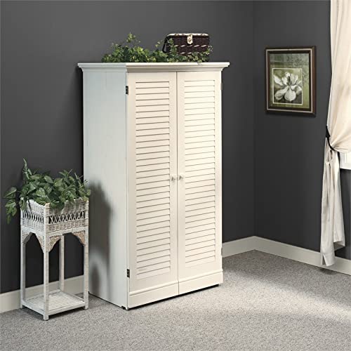 Sauder Harbor View Craft and Sewing Armoire with Table, Antiqued White finish