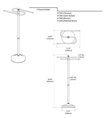 Gatco 1505 Floor Standing S Style Towel Holder, Chrome