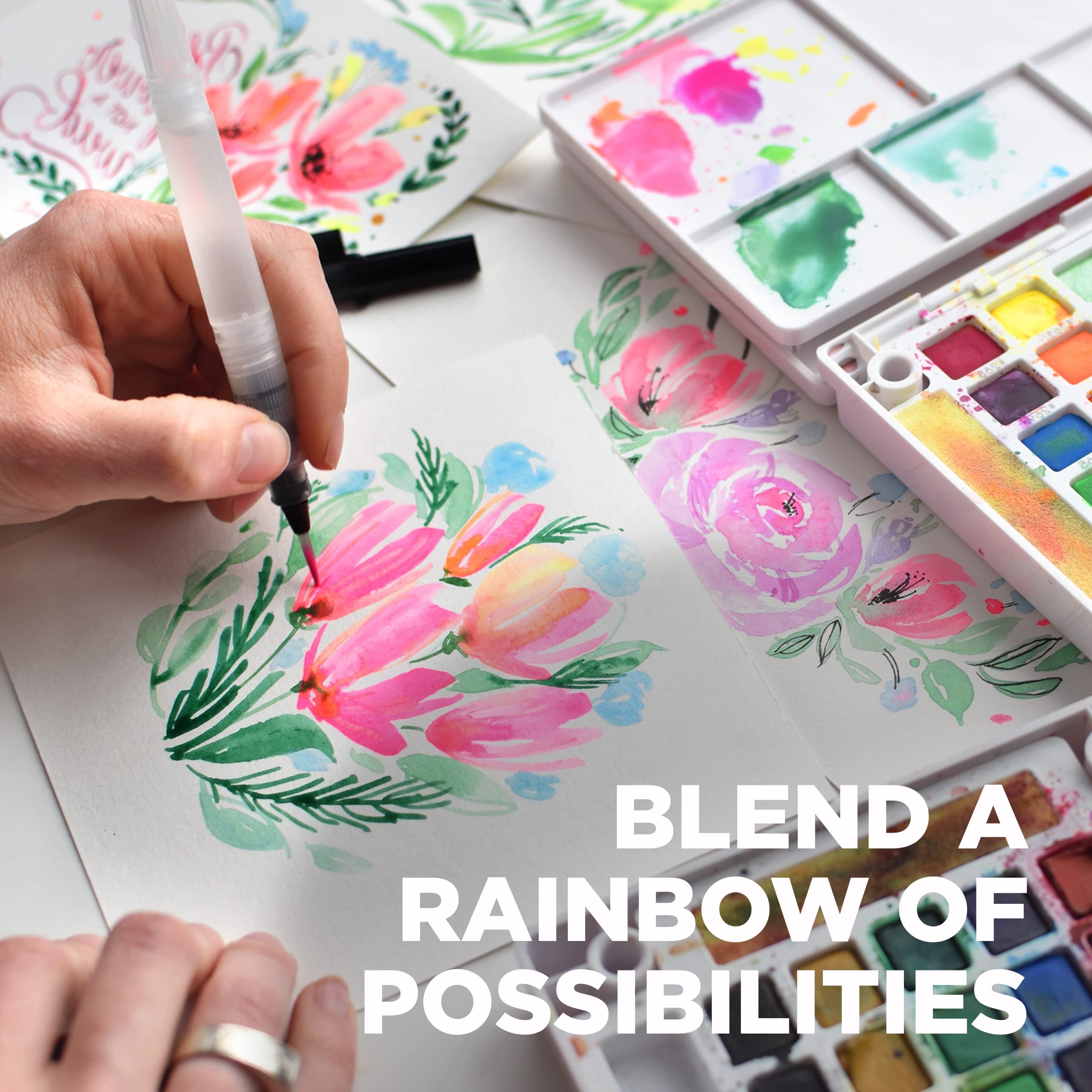 Sakura Koi Pocket Field Sketch Kit - Watercolor Sets for Painting On the Go - 24 Colors - 1 Water Brush - 1 Sponge - 1 Mixing Palette