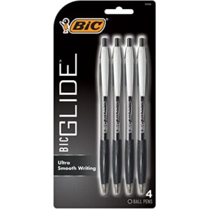 bic glide black retractable ballpoint pens, medium point (1.0mm), 4-count pack, ultra smooth writing black pens