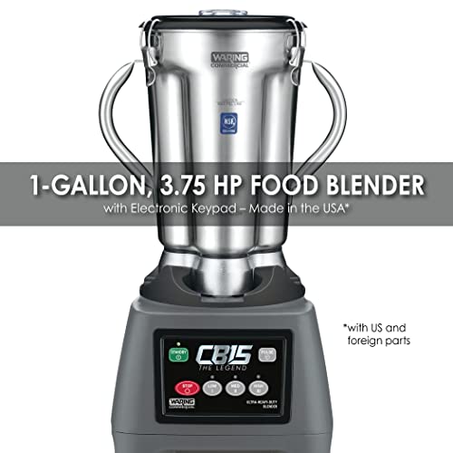 Waring Commercial CB15 Ultra Heavy Duty 3.75 HP Blender, Electric Touchpad Controls with Stainless Steel 1 Gallon Container, 120V, 5-15 Phase Plug