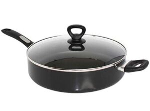 mirro a79782 get a grip aluminum nonstick jumbo cooker deep fry pan with glass lid cover cookware, 12-inch, black