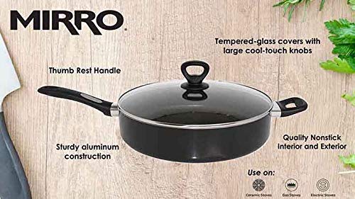 Mirro A79782 Get A Grip Aluminum Nonstick Jumbo Cooker Deep Fry Pan with Glass Lid Cover Cookware, 12-Inch, Black