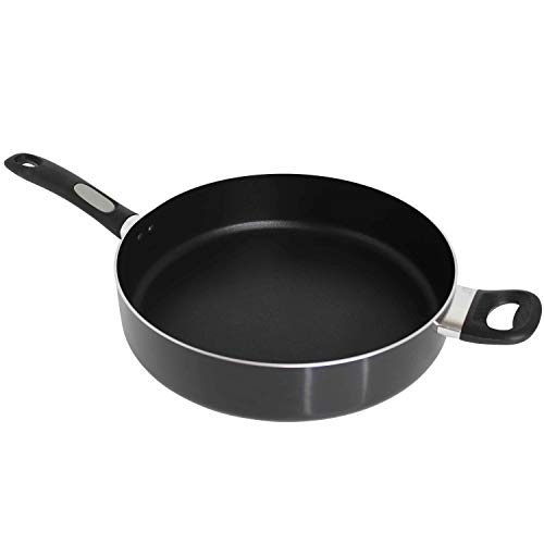 Mirro A79782 Get A Grip Aluminum Nonstick Jumbo Cooker Deep Fry Pan with Glass Lid Cover Cookware, 12-Inch, Black