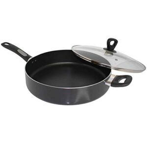 Mirro A79782 Get A Grip Aluminum Nonstick Jumbo Cooker Deep Fry Pan with Glass Lid Cover Cookware, 12-Inch, Black