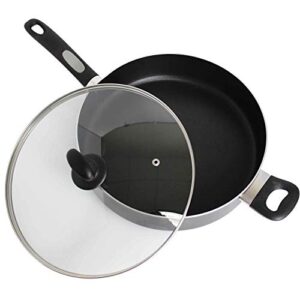 Mirro A79782 Get A Grip Aluminum Nonstick Jumbo Cooker Deep Fry Pan with Glass Lid Cover Cookware, 12-Inch, Black