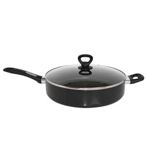 Mirro A79782 Get A Grip Aluminum Nonstick Jumbo Cooker Deep Fry Pan with Glass Lid Cover Cookware, 12-Inch, Black