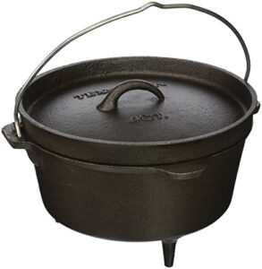 texsport cast iron dutch oven with legs, lid, dual handles and easy lift wire handle , black, 4 quart