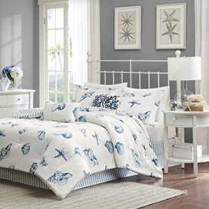 harbor house cozy cotton comforter set – coastal, all season down alternative casual bedding with matching shams, decorative pillows, beach house, reversible seashell blue twin(72″x90″) 3 piece