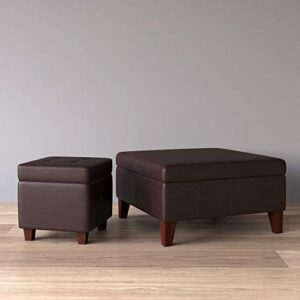 HomePop Leatherette Tufted Square Storage Ottoman with Hinged Lid, Brown