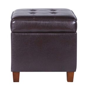 HomePop Leatherette Tufted Square Storage Ottoman with Hinged Lid, Brown