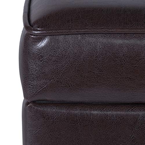 HomePop Leatherette Tufted Square Storage Ottoman with Hinged Lid, Brown