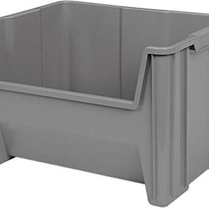 Akro-Mils 13017 Stack-N-Store Heavy Duty Stackable Open Front Plastic Storage Container Bin, (15-Inch x 20-Inch x 12-1/2-Inch), Gray, (3-Pack)