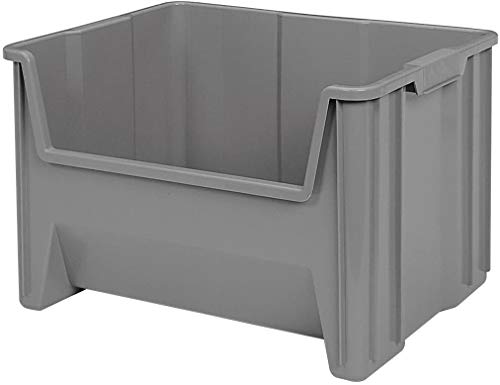 Akro-Mils 13017 Stack-N-Store Heavy Duty Stackable Open Front Plastic Storage Container Bin, (15-Inch x 20-Inch x 12-1/2-Inch), Gray, (3-Pack)