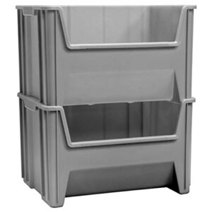 Akro-Mils 13017 Stack-N-Store Heavy Duty Stackable Open Front Plastic Storage Container Bin, (15-Inch x 20-Inch x 12-1/2-Inch), Gray, (3-Pack)