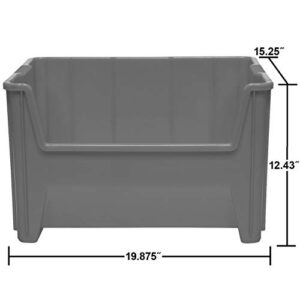 Akro-Mils 13017 Stack-N-Store Heavy Duty Stackable Open Front Plastic Storage Container Bin, (15-Inch x 20-Inch x 12-1/2-Inch), Gray, (3-Pack)