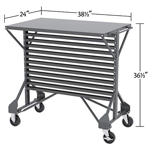 Akro-Mils 30812 Steel Mobile Bin Work Cart Organizer with Steel Worktop for Mounting AkroBin Storage Bins, (38-1/2-Inch W x 24-Inch D x 36-1/2-Inch H), Gray