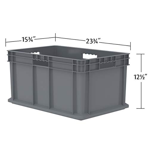 Akro-Mils 37682 Plastic Straight Wall Container Tote with Solid Sides and Solid Base, (24-Inch x 16-Inch x 12-Inch), Gray, (3-Pack)