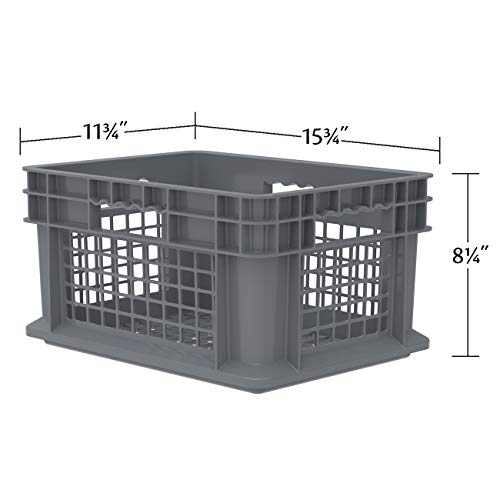 Akro-Mils 37208 Plastic Straight Wall Container Tote with Mesh Sides and Mesh Base, (16-Inch x 12-Inch x 8-Inch), Gray, (12-Pack)