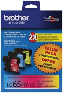 brother lc65hycl high-yield 3-pack -ink cartridge, 900 page-yield, cyan magenta yellow