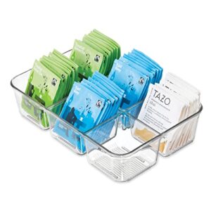 iDesign Divided Packet and Tea Bag Organizer for Kitchen Cabinets and Countertops, The Linus Collection - 6.5" x 9.5" x 2.25" - Clear