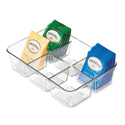 iDesign Divided Packet and Tea Bag Organizer for Kitchen Cabinets and Countertops, The Linus Collection - 6.5" x 9.5" x 2.25" - Clear