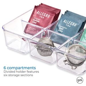 iDesign Divided Packet and Tea Bag Organizer for Kitchen Cabinets and Countertops, The Linus Collection - 6.5" x 9.5" x 2.25" - Clear