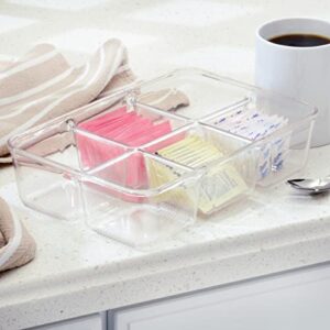 iDesign Divided Packet and Tea Bag Organizer for Kitchen Cabinets and Countertops, The Linus Collection - 6.5" x 9.5" x 2.25" - Clear