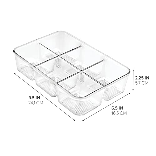 iDesign Divided Packet and Tea Bag Organizer for Kitchen Cabinets and Countertops, The Linus Collection - 6.5" x 9.5" x 2.25" - Clear