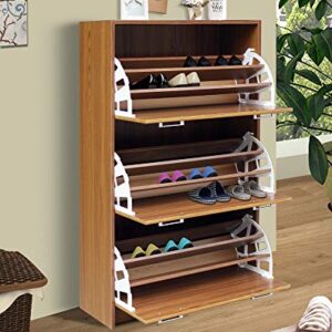 4D Concepts DELUXE TRIPLE SHOE CABINET (light walnut), 11.4"D x 29.3"W x 49.6"H,