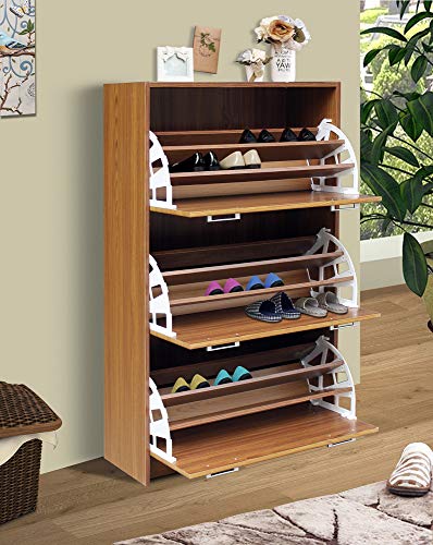 4D Concepts DELUXE TRIPLE SHOE CABINET (light walnut), 11.4"D x 29.3"W x 49.6"H,