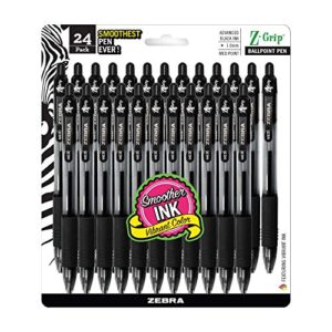 zebra pen z-grip retractable ballpoint pen, medium point, 1.0mm, black ink, 24 pack (packaging may vary)