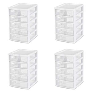 sterilite 20758004 small 5 drawer unit, white frame with clear drawers, 4-pack
