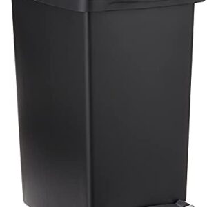 simplehuman Rectangular 10 Liter / 2.6 Gallon Compact Slim Bathroom or Office Step Trash Can, Black Plastic