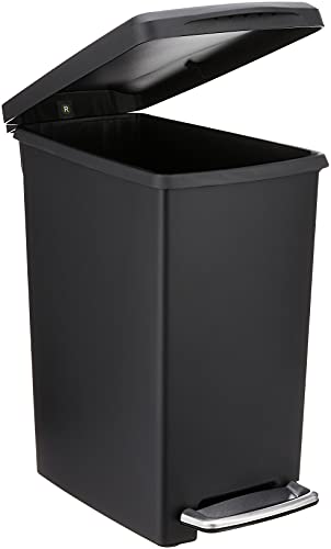 simplehuman Rectangular 10 Liter / 2.6 Gallon Compact Slim Bathroom or Office Step Trash Can, Black Plastic