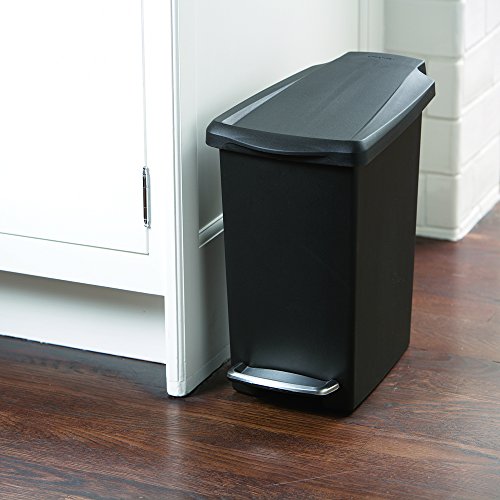 simplehuman Rectangular 10 Liter / 2.6 Gallon Compact Slim Bathroom or Office Step Trash Can, Black Plastic