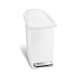 simplehuman 10 liter / 2.6 gallon compact slim bathroom or office step trash can, white plastic