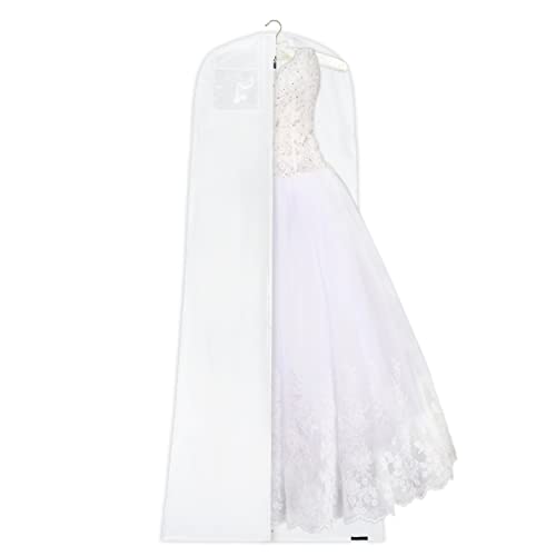 HANGERWORLD 72inch White Wedding Dress Garment Bag with 14inch Gusset, Showerproof, Breathable, Acid-Free, Dust Protector, Extra Wide Dress Cover