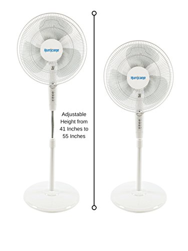 Hurricane Stand Fan - 16 Inch | Supreme Series |90 Degree Oscillation, 3 Speed Settings, Adjustable Height 41 Inches to 55 Inches - ETL Listed, White