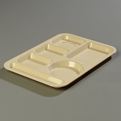 Carlisle 61425 ABS Left-Hand 6-Compartment Divided Tray, 14" X 10", Tan (Pack of 24)