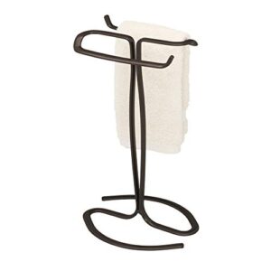 idesign axis metal hand towel holder for master bathroom, vanities, countertops, kitchen, holds 2 finger tip towels, bronze