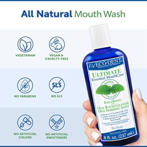EcoDent Ultimate Sparkling Clean Mint Daily Mouth Rinse, Wound Cleaner, Essential Oils, Baking Soda, Co-Q10, Mouthwash, Fluoride Free Mouthwash, 8 Fl Oz