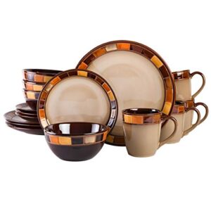 gibson casa estebana 16-piece dinnerware set service for 4, beige and brown – 70736.16rm