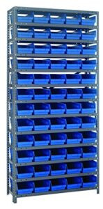 quantum storage 1275-102bl steel shelving unit with 4″ shelf bins, 12″ d x 36″ w x 75″ h, blue