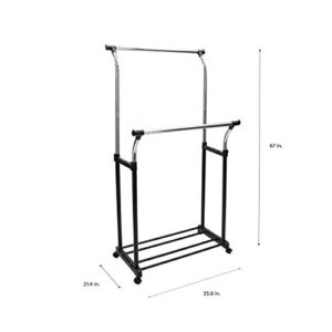 Organize It All Adjustable Double Rail Rolling Clothing and Garment Rack