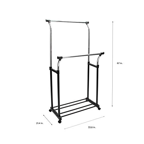 Organize It All Adjustable Double Rail Rolling Clothing and Garment Rack