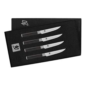 shun cutlery classic steak knife set – 4.75″ steak knives, 4 piece, razor-sharp meat slicing knife, keeps juices in steak and preserves flavor, handcrafted japanese kitchen knives